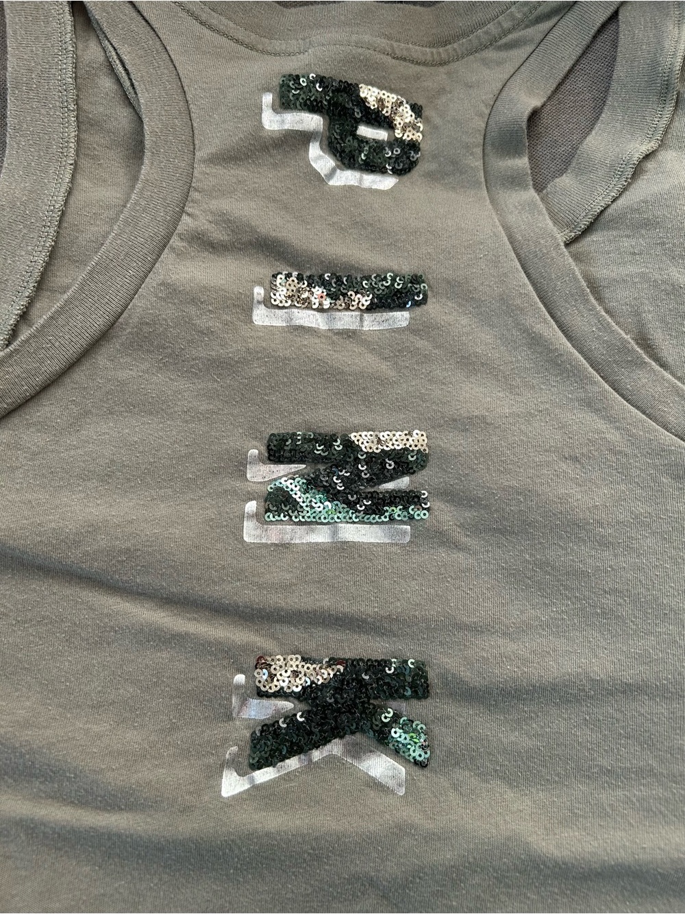 PINK Victoria's Secret Olive Green Sequin Camo Logo Tank Top